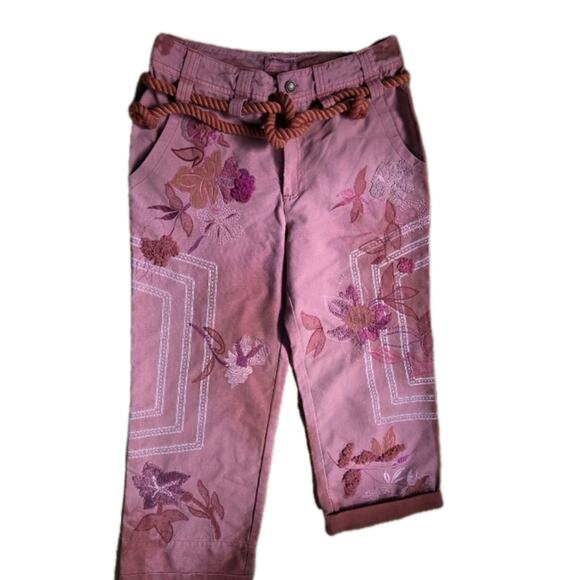 FREE PEOPLE ELECTRIC SANDS EMBROIDERED CROPPED PANTS Sz 4 - Picture 4 of 6